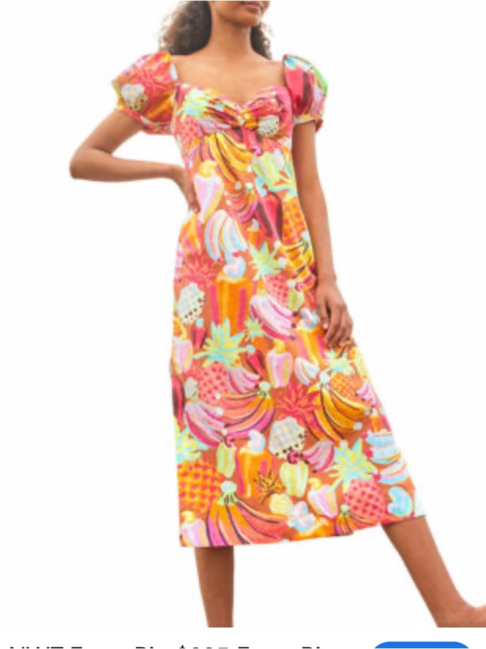 F986. NWT Farm  Rio $225 Fruit Salad Maxi Dress Tropical Fruit-Print Puff